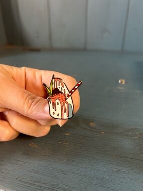 White, Red, Green Enamel Dessert Brooch - Shaved Ice Slushy